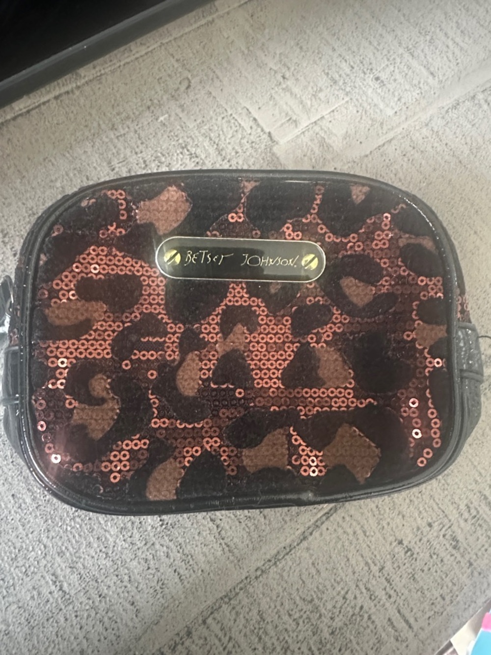 Betsey Johnson leopard Sequin Cosmetic Pouch